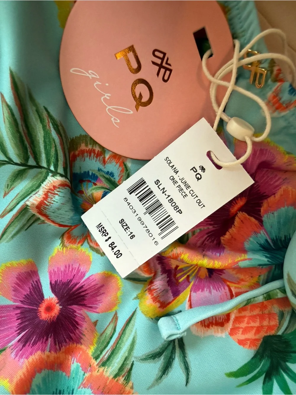 PQ Kids Turquoise Junie Side Cut Out One Piece Swimsuit size 14/16 NWT